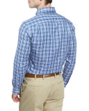 Plaid Long-Sleeve Sport Shirt, Dark Blue