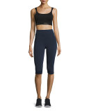 Paneled High-Rise Capri Leggings, Navy