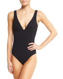 Basics V-Neck One-Piece Swimsuit, Black