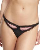 Batifolage Tulle-Trim Tanga Thong, Black Pattern