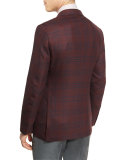 Cool Effect Plaid Two-Button Sport Coat, Burgundy/Navy