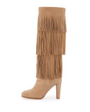 Fringie Fringe Suede Knee Boot, Skin Nude