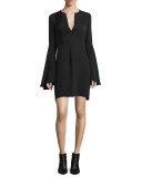 Bell-Sleeve Silk Shift Dress, Black