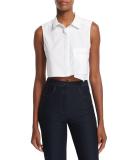 Sleeveless Lace-Back Crop Top, White