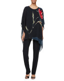You're Invited Watercolor Floral-Print Caftan, Black Multi