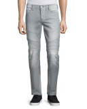 Rocco Overcast Moto Denim Jeans, Faded Slate