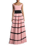 Nicoletta Tiered Fringe Jersey Gown, Pink/Black