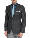 Jeen Plaid Two-Button Wool Sport Coat, Charcoal