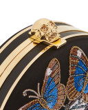 Round Skull Butterfly Clutch Bag, Black/Multi