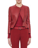 Asymmetric Cropped Leather Jacket, Miracle Berry