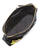 Large Floral-Embellished Zip Pouch Bag, Black