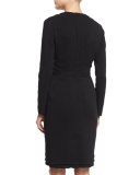 Long-Sleeve Combo Sheath Dress, Ivory/Gold