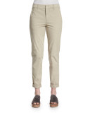Twill Boyfriend Trousers, Light Khaki