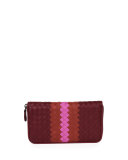 Intrecciato Continental Zip-Around Wallet, Wine Colorblock