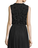 Embellished Floral-Embroidery Crop Top, Black/Black