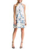 Monte Floral-Print Halter Sheath Dress, Lily White