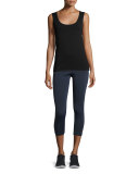 Paneled Mid-Rise Cropped Leggings, Navy