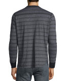 Striped Long-Sleeve Henley T-Shirt, Blue Pattern