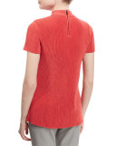 Short-Sleeve Mock-Neck Plisse Top, Matisse Red