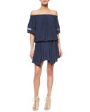 Jessa Plisse Off-the-Shoulder Dress, True Navy
