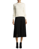 Pleated Lace Midi Skirt, Black