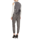 Carly Cropped Shearling Vest, Granite