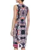 Paisley-Print Split-Neck Sheath Dress