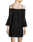 Annalia Cold-Shoulder Lace Mini Dress, Black