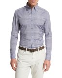 Fine Plaid Woven Sport Shirt, Navy