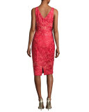 Sleeveless Embroidered Cocktail Dress, Red