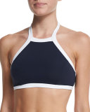 Block Party High-Neck Swim Top, Indigo