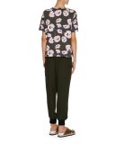 Floral Ruffled-Hem Tee, Dark Olive