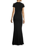 Short-Sleeve Acanthus Jersey Gown, Black