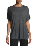 Cuffed-Sleeve Heathered Cocoon Top