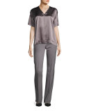 Caprice Chain-Trimmed Charmeuse Blouse, Medium Purple