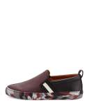 Herald Leather Slip-On Sneaker with Camo Sole, Red