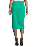 Suede Side-Slit Pencil Skirt, Blue