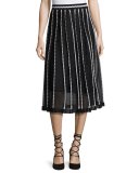 Triangle-Striped A-Line Midi Skirt, Black Pattern