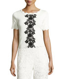 Short-Sleeve Scalloped Jersey Top, Ivory