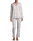 Butterfly-Print Classic Pajama Set, Black/Pink