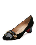 Oaxacana Kiltie Red Sole Pump, Black