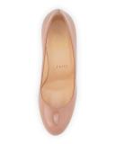 Patent Round-Toe Red Sole Pump, Nude