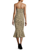Luna Leopard-Print Strapless Mermaid Dress, Black/Tan
