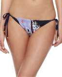 Paisley-Print Reversible Bikini Bottom, Ivory Multi