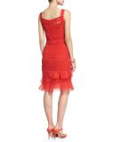 Sleeveless Banded-Lace Dress, Vermillion