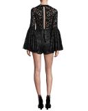 Lace Bell-Sleeve Romper, Black