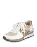 Allie Mixed-Media Trainer Sneaker, Optic White/Rose