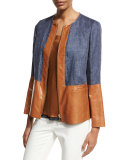 Isaiah Zip-Front Colorblocked Linen/Lambskin Jacket, Multi