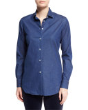 Kara Denim Button-Front Blouse, Insignia Blue