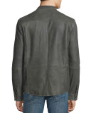 Goat Leather Shirt Jacket, Shade Green